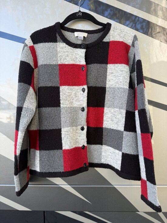 Christopher & Banks Sweaters - Vintage Y2K Christopher Banks colorblock buffalo plaid cottage cabin cardigan L